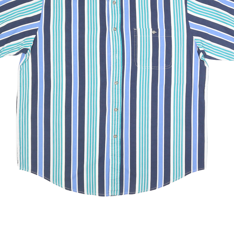 BASIC EDITIONS Mens Blue & Green Striped Button-Down Collar Shirt L Cotton Short