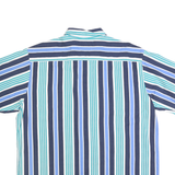 BASIC EDITIONS Mens Blue & Green Striped Button-Down Collar Shirt L Cotton Short