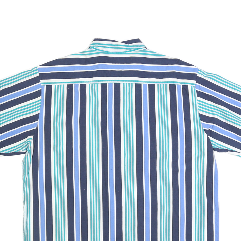 BASIC EDITIONS Mens Blue & Green Striped Button-Down Collar Shirt L Cotton Short
