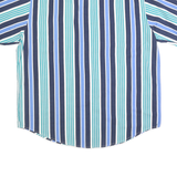 BASIC EDITIONS Mens Blue & Green Striped Button-Down Collar Shirt L Cotton Short