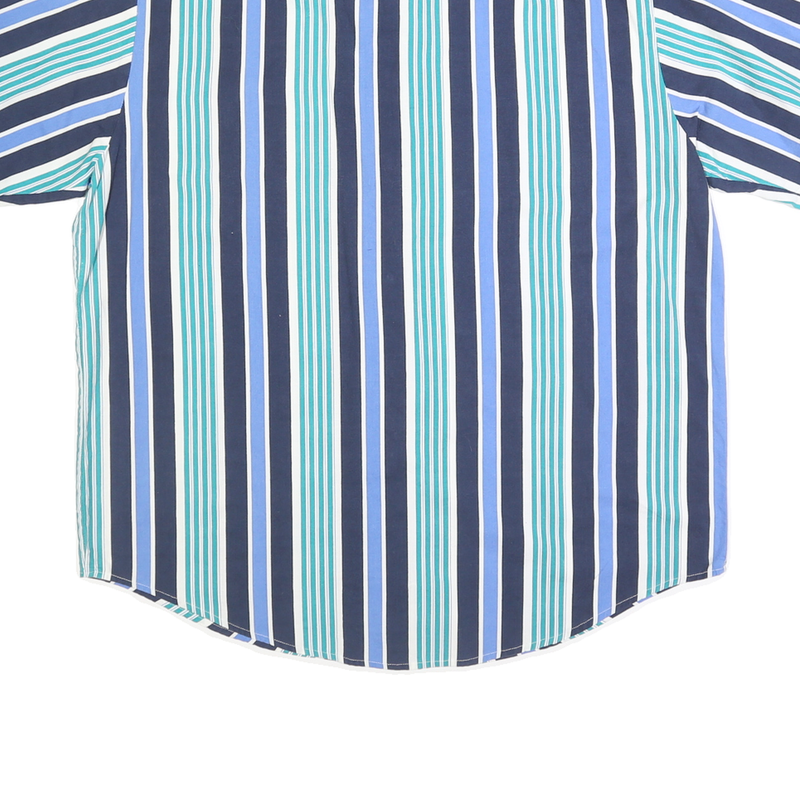 BASIC EDITIONS Mens Blue & Green Striped Button-Down Collar Shirt L Cotton Short