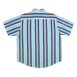 BASIC EDITIONS Mens Blue & Green Striped Button-Down Collar Shirt L Cotton Short