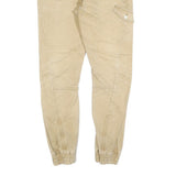 Mens Slim Beige Cotton Blend Trousers W34 L30 Casual Utility Pocket Zip Closure