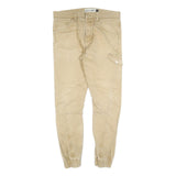 Mens Slim Beige Cotton Blend Trousers W34 L30 Casual Utility Pocket Zip Closure