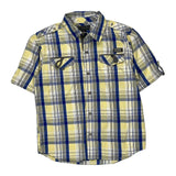 Coogi Checked Short Sleeve Shirt - Large Blue Cotton