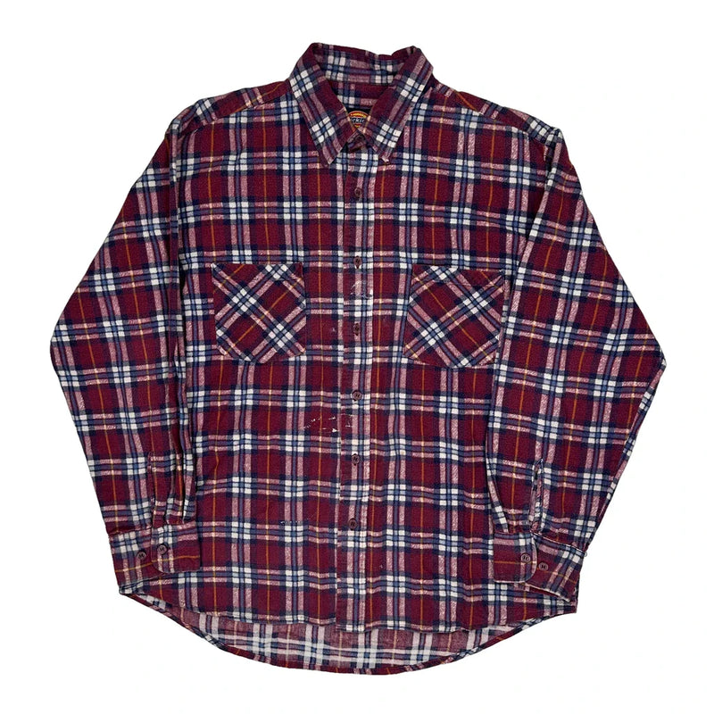 Dickies Checked Flannel Shirt - Large Blue Cotton