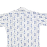 Mens White & Blue Printed Cotton Blend Short Sleeve Shirt M Casual Summer Wear