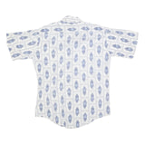 Mens White & Blue Printed Cotton Blend Short Sleeve Shirt M Casual Summer Wear
