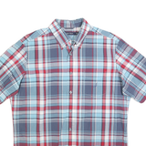 NAUTICA Mens Blue & Red Plaid Shirt L Cotton Blend Casual Button Down Short