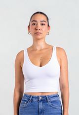 Organic Cotton V-Neck Cropped Tank Top, White