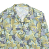 Womens Yellow Blue Printed Shirt Long Sleeve Collared S Lightweight Button