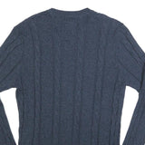 HOLLISTER Mens Blue Plain Crew Neck Cable Knit Jumper XL Cotton Blend Casual