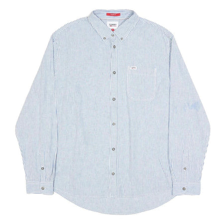 TOMMY JEANS Mens Blue & White Striped Shirt XL Classic Fit Button Down Collar