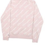 CHAMPION Mens Pink Hoodie M Cotton Blend Pullover With Graphic Logo Print