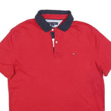 TOMMY HILFIGER Mens Red & Navy Polo Shirt Short Sleeve M Classic Cotton Blend