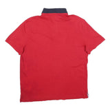 TOMMY HILFIGER Mens Red & Navy Polo Shirt Short Sleeve M Classic Cotton Blend