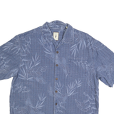 JAMACIA JAXX Mens Blue Silk Shirt M Tropical Leaf Print Casual Tropical Style