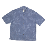 JAMACIA JAXX Mens Blue Silk Shirt M Tropical Leaf Print Casual Tropical Style