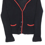 HOBBS LONDON Womens Black & Red Patterned V-Neck Chunky Knit Jumper UK 10 Cotton