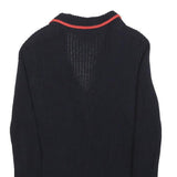 HOBBS LONDON Womens Black & Red Patterned V-Neck Chunky Knit Jumper UK 10 Cotton