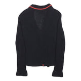 HOBBS LONDON Womens Black & Red Patterned V-Neck Chunky Knit Jumper UK 10 Cotton