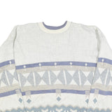 TT & CO Mens White Blue Patterned Cotton Crew Neck Jumper XL Stylish Comfort