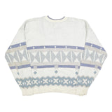 TT & CO Mens White Blue Patterned Cotton Crew Neck Jumper XL Stylish Comfort