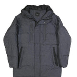 BRAVE SOUL Mens Grey Zip Up Longline Puffer Jacket L Polyester Hooded Winter