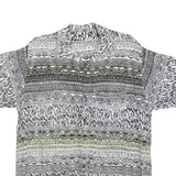 Mens Black & Cream Patterned Viscose Shirt L Short Sleeve Casual Button Up