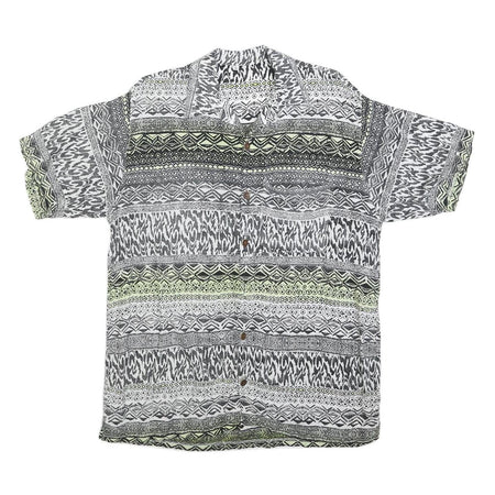 Mens Black & Cream Patterned Viscose Shirt L Short Sleeve Casual Button Up