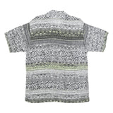 Mens Black & Cream Patterned Viscose Shirt L Short Sleeve Casual Button Up