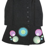 DESIGUAL Womens Black Cotton Blend Button Jacket S Textured Circle Print