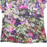 MARC CAIN Womens Black & Purple Floral Modern T-Shirt S Short Sleeve Round Neck