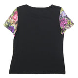 MARC CAIN Womens Black & Purple Floral Modern T-Shirt S Short Sleeve Round Neck