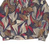 Womens Beige Brown Blue Red Abstract Print Polyester Blend Shirt M Button Up