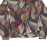 Womens Beige Brown Blue Red Abstract Print Polyester Blend Shirt M Button Up