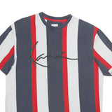 KARL KANI Mens Blue & Red & White Graphic T-Shirt L Short Sleeve Crew Neck