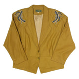 TUNGNAI FASHION Womens Beige Wool Blend Button Jacket L Embroidered Shoulder