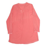 ZARA Womens Coral Pink Basic Long Sleeve V-Neck Plain Top L Lightweight