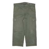 Mens Relaxed Fit Olive Green Cotton Blend Cargo Trousers W36 L23 Zip Pockets