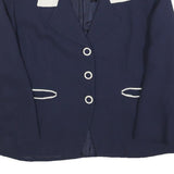 LUISA SPAGNOLI Womens Navy Blue & Cream Button Jacket L Woven Classic Tailored