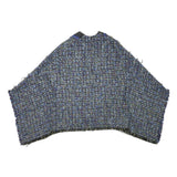 Womens Blue Colourblock Button Jacket L Polyester Blend Tweed Cropped Chic