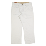 TIMBERLAND Mens Cotton Regular Straight White Trousers W36 L30 Casual Zip