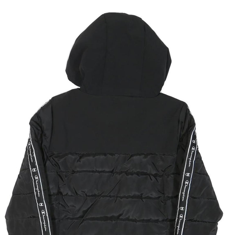 CHAMPION Mens Black Zip Jacket XS Polyester Blend Puffer Logo Tape Hooded