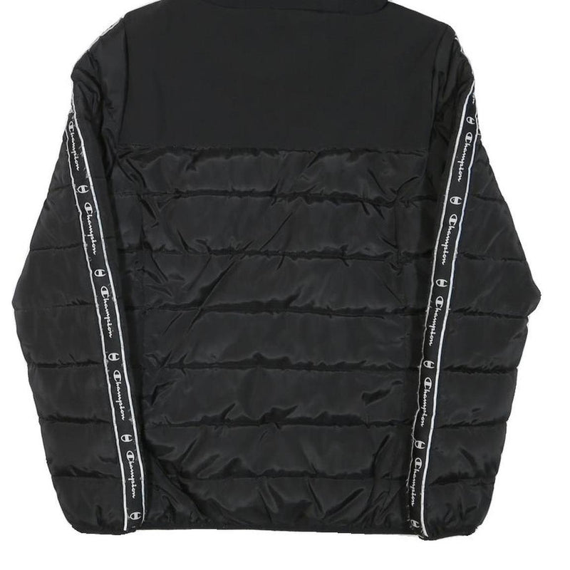 CHAMPION Mens Black Zip Jacket XS Polyester Blend Puffer Logo Tape Hooded