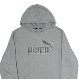 PUMA Mens Grey Hoodie L Cotton Pullover Sweatshirt Logo Front Pocket