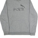 PUMA Mens Grey Hoodie L Cotton Pullover Sweatshirt Logo Front Pocket