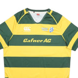 CANTERBURY Mens Green & Yellow Rugby Style 2XL Short Sleeve V-Neck Functional