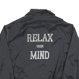 GARRY Mens Black Zip Jacket L Polyester Blend Relax Your Mind Print Casual