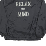 GARRY Mens Black Zip Jacket L Polyester Blend Relax Your Mind Print Casual
